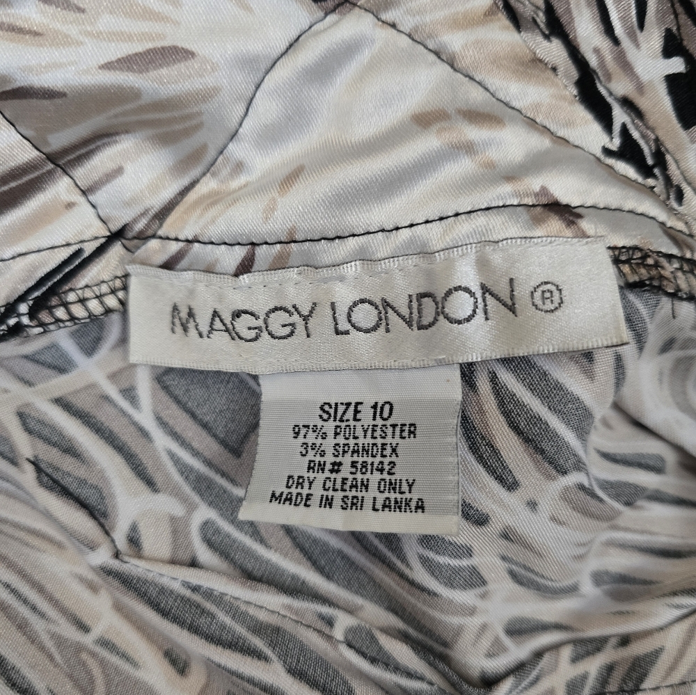 Maggie London cap sleeve ruffle v-neck cocktail dress black tan white ab… - Picture 8 of 15